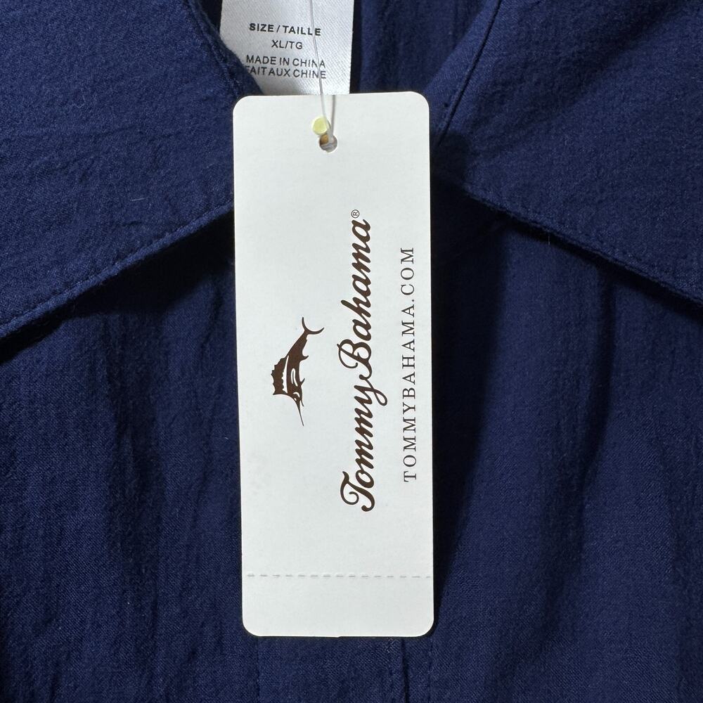 NWT Tommy Bahama Womens XL Blue Crinkle Cotton Boyfriend Shirt Tunic Roll Tab - Picture 5 of 9